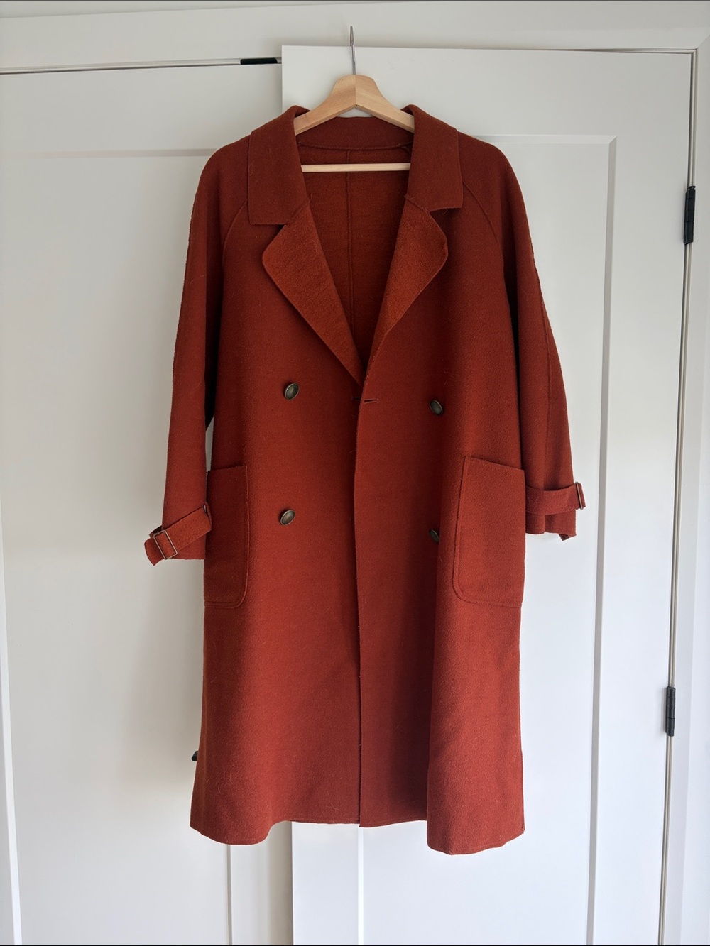 Women’s Double-Breasted Rust Coat - Classic Long Overcoat